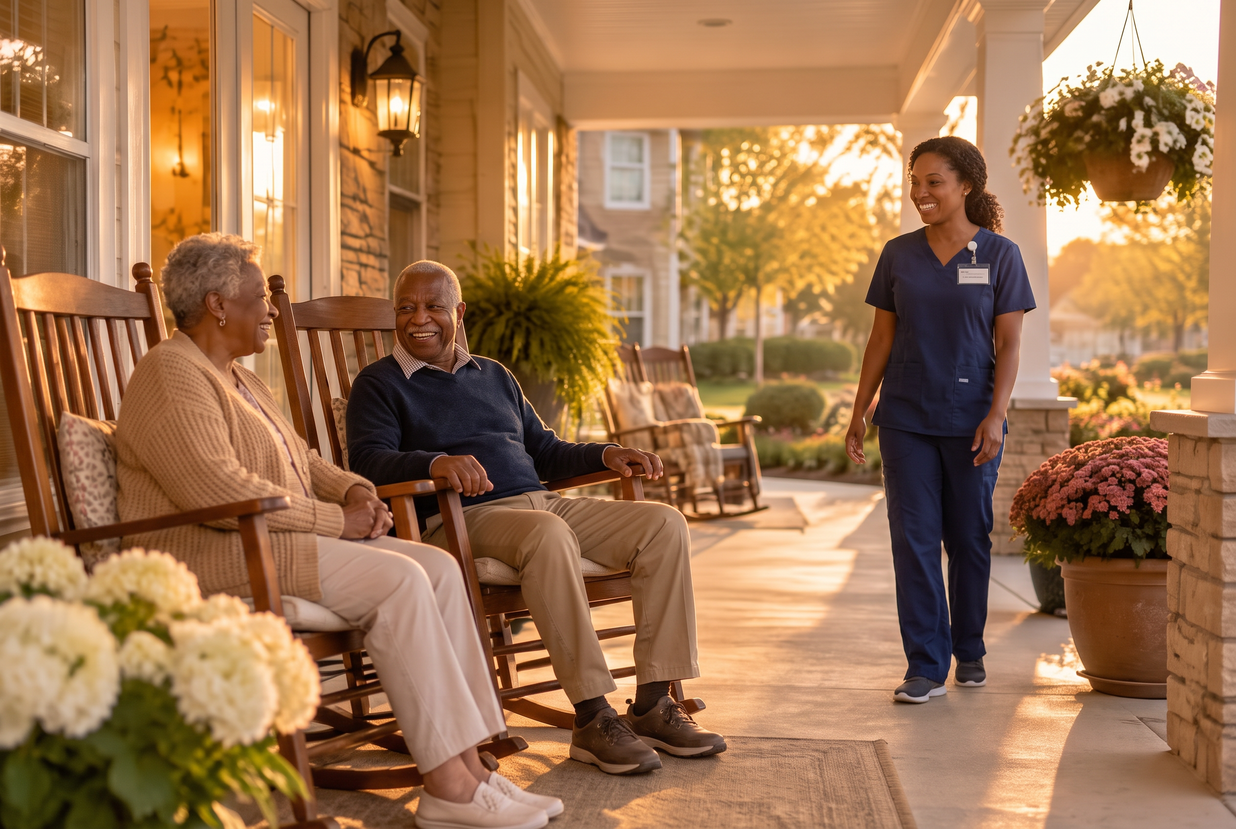 Sunlit porch of a welcoming independent living home